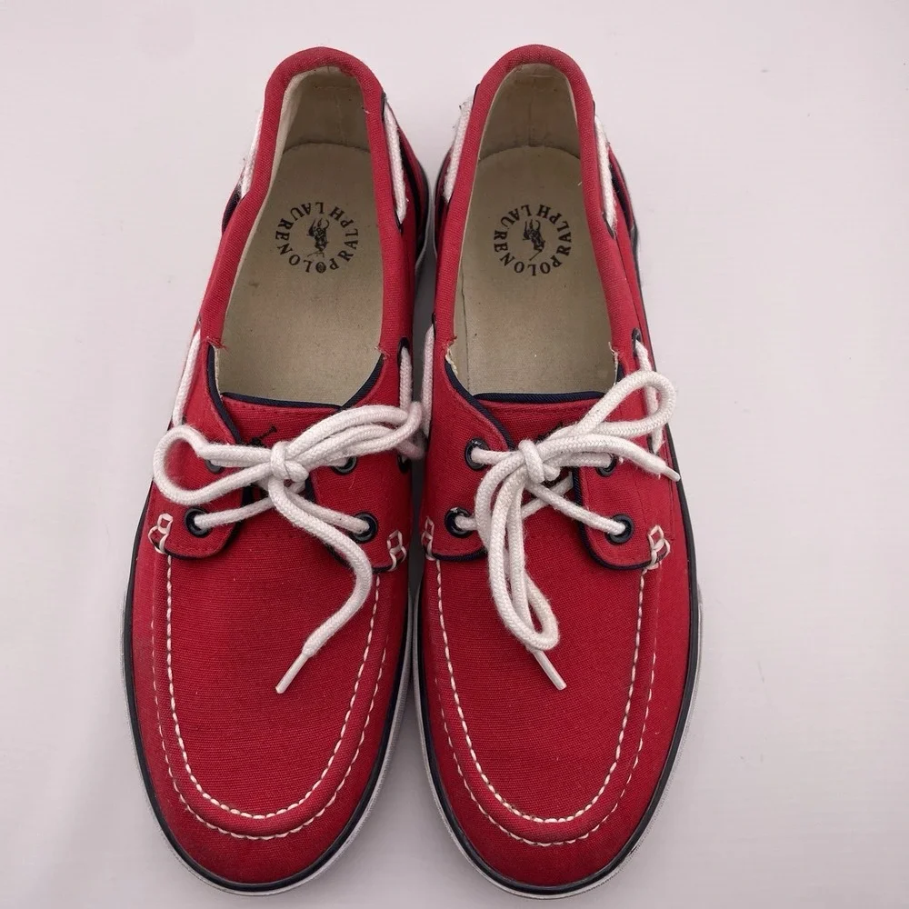Polo Ralph Lauren Red White & Blue Shoes Size 8 D‎ Canvas Sneakers Boat